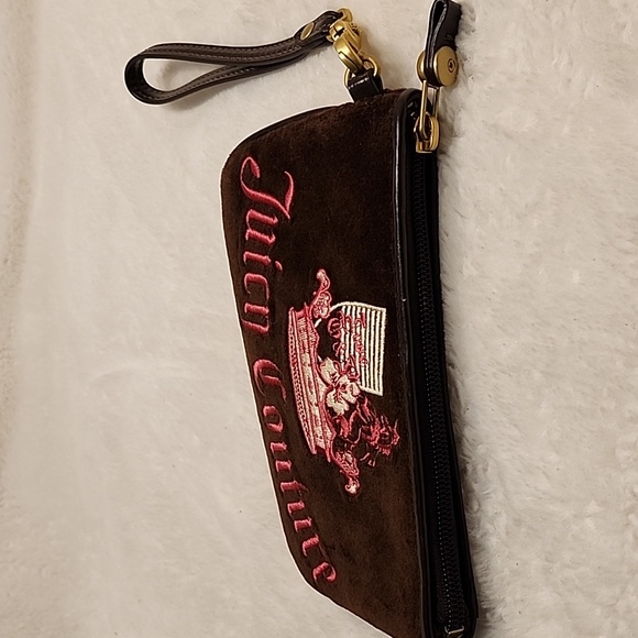 Juicy Couture Y2K Pink  Chocolate Brown Velvet Embroidered Wristlet Clutch - Picture 13 of 16